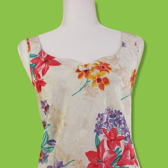 Vintage Expressions White Cream Floral Slip Dress, L - Picture 6 of 6